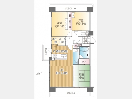 立川市上砂町5丁目〈中古マンション〉西武拝島線「武蔵大和」駅徒歩9分　内装リフォーム済　3方角部屋　陽当たり・通風良好　多目的に使えるホビールーム