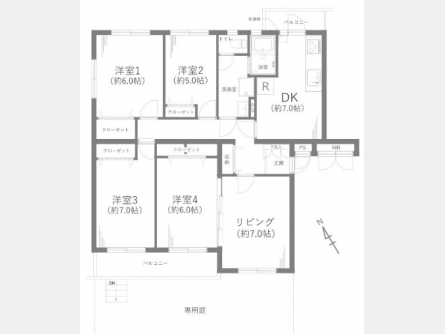 立川市一番町6丁目、新規内装リフォーム済、角部屋、約28㎡の専用庭あり、食洗機、浄水器